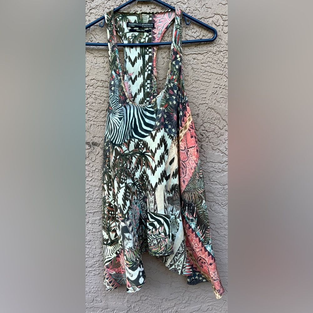 AllSaints Zebra Giraffe silk racerback tunic US size 4 Spitalfields